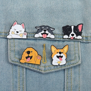Set van 5 schattige cartoon honden emaille spelden met diverse rassen op denim jas