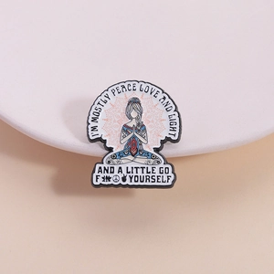 Yoga meditation enamel brooch with mandala pattern and funny quote on metal pin