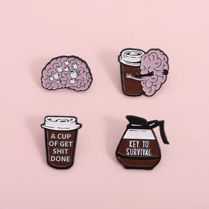 Creative Brain And Coffee Enamel Pin Badge Funny Mental Health Brooch For Clothing Backpacks Unisex Gift Fashion Accessory