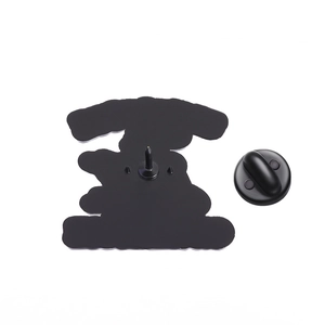 Detailed back view of enamel pin with black metal base and rubber clutch closure