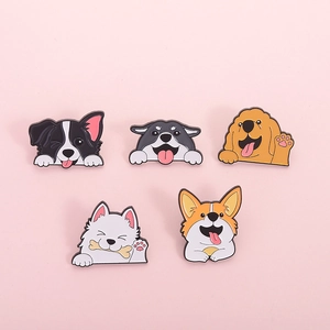 Set of five cute cartoon dog enamel pins featuring Corgi Husky and Golden Retriever