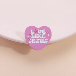 Broche Pin's en Émail Cœur Rose Love Like Jesus Lettres Floral Badge Décoratif Alliage de Zinc Bijoux Religieux Mignon Cadeau