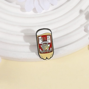 Retro Mel's Organic Lemonade enamel pin with yellow lemon design and red bottle accent