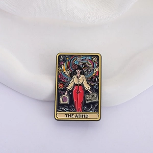 Creative The ADHD Tarot style enamel brooch with colorful metal pins for women