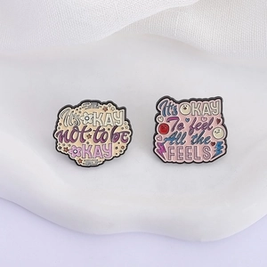 Set of 2 cute 'It's OK' enamel pins with creative inspirational quotes and metal finish