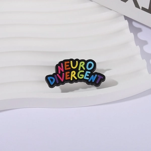 Rainbow color Neurodivergent enamel pin badge for clothes and backpacks on white base