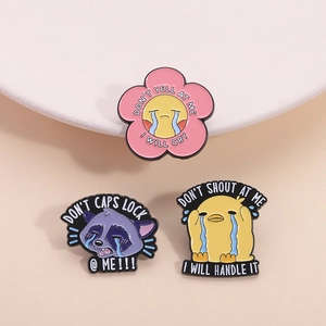 Cute Cartoon Crying Animal Flower Enamel Brooch Pin Set Zinc Alloy Humorous English Slogan Badge For Clothing Backpack Accessories
