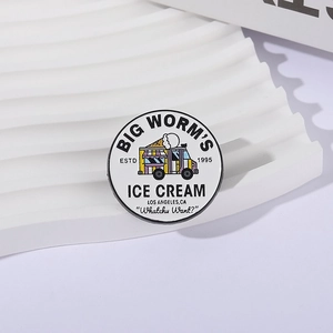 Creative Big Worm's Ice Cream truck enamel pin with American vintage style design