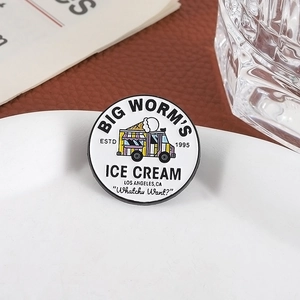 Retro Big Worm's Ice Cream enamel pin badge featuring a vintage cartoon food truck design
