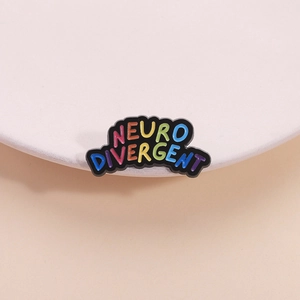 Colorful Neuro Divergent enamel pin badge in rainbow colors for jackets and backpacks