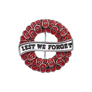 Spilla in smalto a forma di papavero con scritta Lest We Forget per ricordo e decoro
