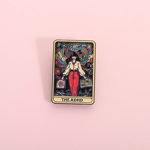 Enamel Tarot Card The ADHD Brooch Pin Artistic Cartoon Character Alloy Badge Multicolored Fashion Jewelry Accessory Women Men