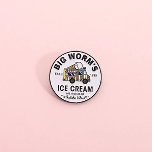 Retro American Style Round Enamel Pin Big Worm's Ice Cream Truck Alloy Brooch Metal Badge For Backpack Clothes Decor