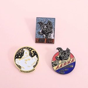 Laika Soviet Space Dog Enamel Pin Retro Cartoon Dog Rocket Metal Brooch Badge Accessories For Backpack Clothing Jewelry