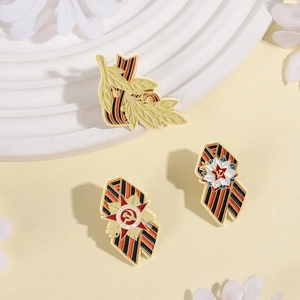 Russian Victory Day badge set featuring St. George ribbon, red star and sickle symbols