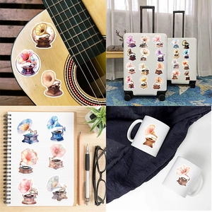 50pcs waterproof vintage gramophone stickers on guitar, luggage and laptop