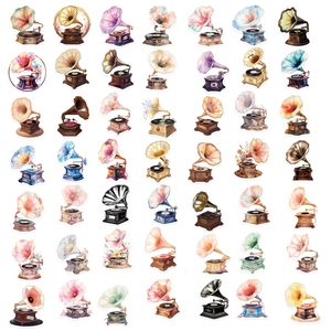 50 pieces of vintage gramophone stickers in watercolor style for guitar and laptop decoration