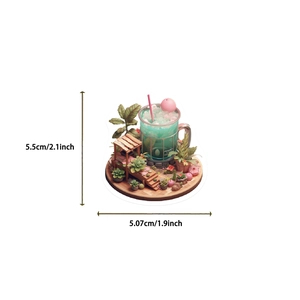 Macro shot of micro-landscape sticker featuring a garden cup with clear dimensions
