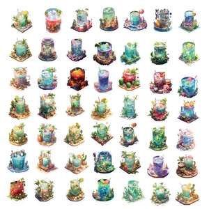 49pcs waterproof graffiti stickers featuring surreal miniature worlds inside cups for DIY