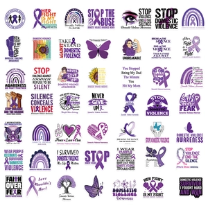 Set of 50 purple domestic violence awareness stickers for laptops and luggage decoration