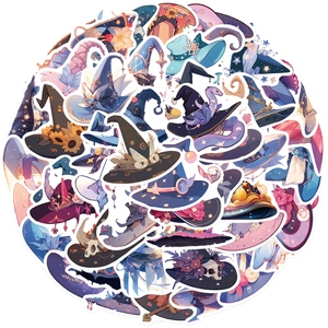 50 pieces of magic wizard hat stickers for decorating guitars and waterproof notebooks