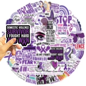 50pcs purple domestic violence awareness stickers for laptop and guitar waterproof decals