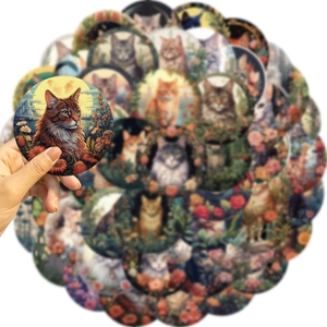 50 pieces of waterproof cartoon cat stickers for guitar, laptop and luggage decoration