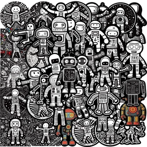 Astronaut Robot Graffiti Stickers Waterproof PVC Decals For Laptop Guitar Luggage DIY Decoration Cute Cartoon Space Stickers