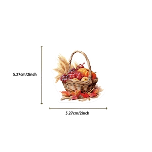 Dettaglio adesivo cesto del Ringraziamento con zucca e uva, dimensioni 5,27 cm