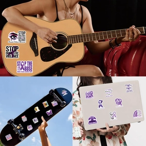 50pcs purple domestic violence awareness stickers for laptop guitar and skateboard decor