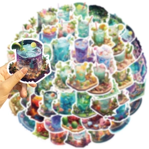 50pcs waterproof graffiti stickers featuring creative miniature world in cocktail cups
