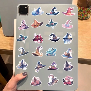 Waterproof magic wizard hat stickers applied on tablet back for laptop and DIY decor