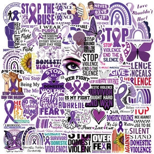 Domestic Violence Awareness Stickers Purple Ribbon Butterfly Heart Motivational Slogans Waterproof PVC DIY Decals Laptop Luggage Phone