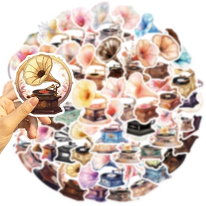 50 pieces of vintage gramophone stickers for laptops, guitars, and waterproof DIY decor