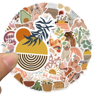 50pcs bohemian aesthetic stickers set featuring tropical plants and geometric patterns