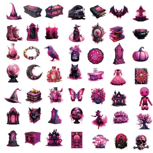 50 stuks gotische magie stickers paars en zwart voor laptop gitaar en koffer decoratie