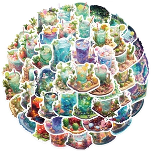 50pcs fantasy world in cups stickers for laptop guitar and luggage decoration