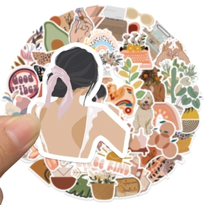 50pcs bohemian aesthetic stickers set featuring rainbow and floral patterns for luggage