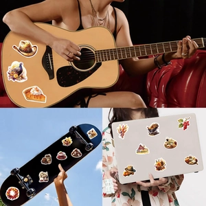 Set di 50 adesivi per il Ringraziamento per laptop e chitarra con tacchini e zucche