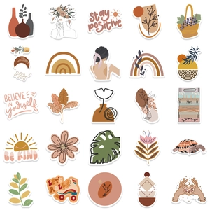 Set of 50 Bohemian style waterproof vinyl stickers with nature and artistic designs