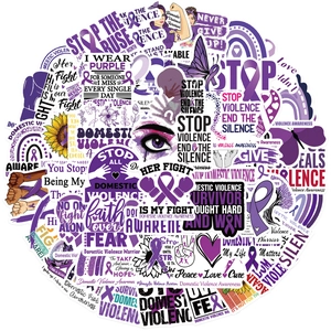 50pcs Domestic Violence Awareness purple stickers set for laptop and luggage decor