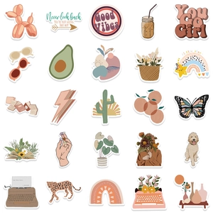 Set of 50 bohemian style waterproof vinyl stickers in soft Morandi colors for laptops