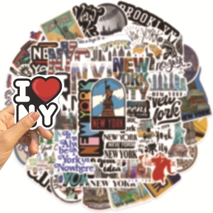 Detailansicht der wasserfesten New York Graffiti-Sticker mit I love NY Logo und Wahrzeichen