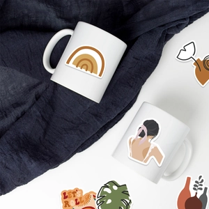 Ästhetische Boho-Sticker auf einer weißen Keramiktasse zur Dekoration wasserfest