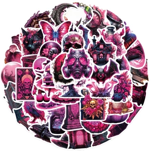 50 stuks gotische roze en zwarte stickers, waterdichte stickers voor laptop en gitaar decor