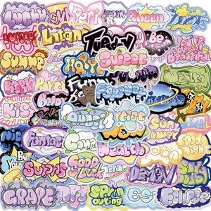 Adesivi Decorativi con Testo Graffiti Cartoon Stile Ins PVC Impermeabile Decalcomanie Fai-da-te per Laptop Chitarra Valigia