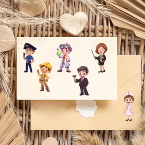 DIY cartoon professional sticker set with police officer, nurse and teacher characters