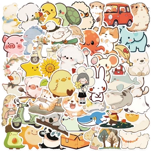 Vue à plat de divers autocollants imperméables de dessins animés avec des animaux mignons