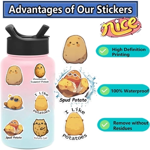 Waterproof cartoon potato stickers for water bottle with HD printing and easy removal