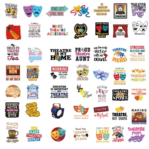 Collection of 42 waterproof theatre themed stickers for laptops and guitars with theater masks
